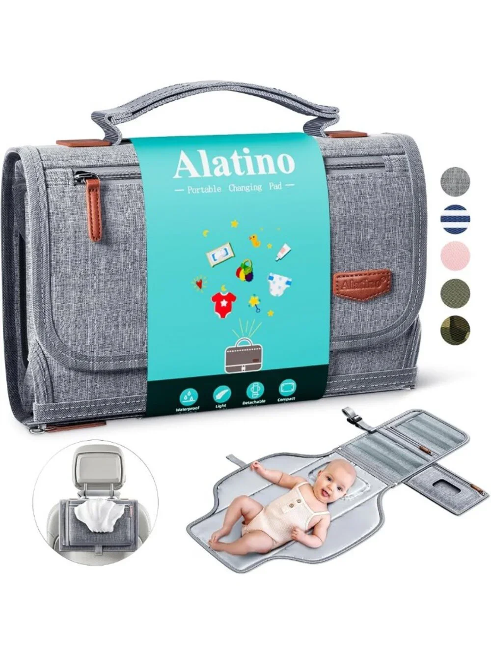 Large Portable Diaper Changing Pad - Wipe Clean, Travel-Friendly, Grey 25x22